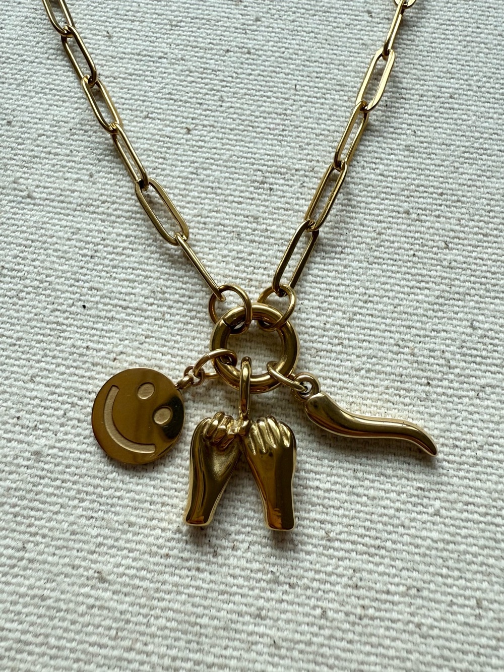 18K Gold PVD Stainless Steel Italian Horn Charm Holder Necklace NWT - Picture 4 of 7